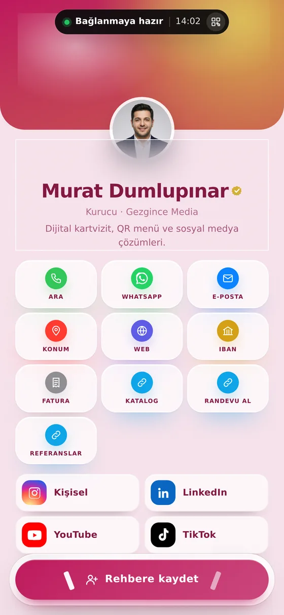 Çilekli Macaron teması ile hazırlanmış Kartvi kartvizit ekranı